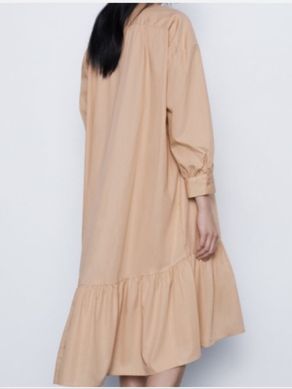 Zara Sand Color Ruffled Poplin Dress - Picture 3 of 10